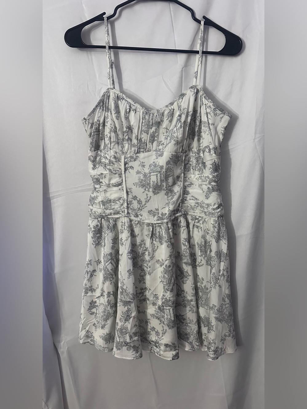 Windsor White Dress with Gray Toile Print Mini
